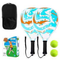 Portable Beach Tennis Racket Adults Kids - Fiberglass Frame ABS Construction Outdoor Training Paddle Set