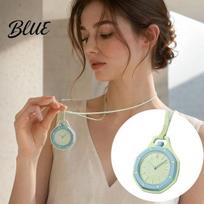 Macaron Color Pocket Watch Colorful Octagonal Watch Mechanical Quartz Analog Hollow Case Faux Leather Lanyard Necklace with Strap for Men Women raudona