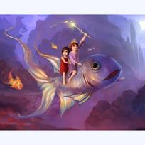 Diy Diamond Painting Funny Fish Rider 5d Round Drill Rhinestone Diamond Embroidery 20X30CM