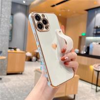 Korėjietiškas mielas galvanizuotas širdelės formos riešo dirželio dėklas iPhone 14 13 Mini 12 11 Pro Max X XS XR 7 8 Plus atsparus smūgiams stovas dangtelis For iPhone 13