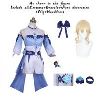 Game   Cosplay Sea Breeze Dandelion Jean Cosplay Costume Swimsuit Skin Lovely Uniform Pool Dress Halloween XXXL-(Costume+Wig) gray