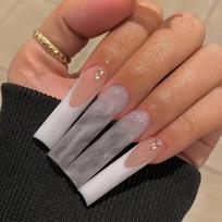 Clear French Tip Press-On Nails Long Rectangle Style Gel Adhesive Fake Women Gel Adhesive Type brown