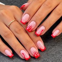 24 Nail Art Halloween Red Demon Tail Flame Versatile Medium Long Square Wear Nail Art Jelly glue + rubbing strips*3pcs