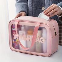 Toiletry Bag with Transparent Window – Spacious Easy-Clean for Travel, Gym & Daily – Perfect Valentine’s Gift & Makeup Bag rožinė