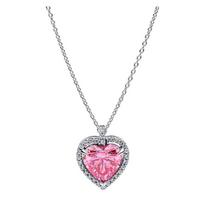 Pandora Unique heart-shaped design Cubic Zirconia Necklace Unisex Couple Style Pink/Silver 394414C01 sidabras