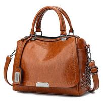 Yogodlns Vintage Boston PU Odinės Prabangios Rankinės Piniginė Moterų Pečių Krepšiai Kniedės Dizainerė Moteriškas Pagalvės Dėklas 28*14*20cm juoda