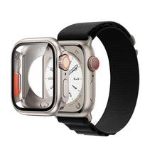 Stiklinis dangtelis nailono apyrankė, skirta Apple Watch 44mm 45mm 40mm 41mm dėklas + dirželis ekrano apsauga IWatch Series 56 Se 7 8 Perėjimas prie Ultra 45mm gray