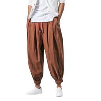 Men Harem Pants Drawstring Waist Baggy Drop Crotch Trousers Casual Loose Trousers with Elastic XL kava
