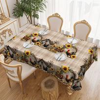 Pastoral Vintage Farm Tablecloth, Sunflower Cart Print, Round Tablecloth Country Home Decoration Round tablecloth-152x152cm