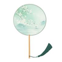 Chinese Fan with Pendant Handhelds Inks Painting Fan Tassels Round Silk Fan