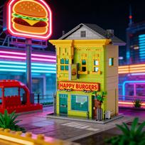 Happy Burger Delicious Shop Building Blocks Toys City Street View Construction Architectural Model for Kids Fans Birthday Gifts Paper Manual