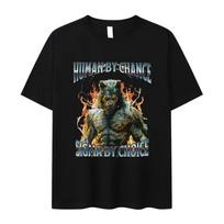 Human By Chance Sigma By Choice Funny Wolf Meme T Shirts Men's Vintage Fashion Cotton Short Sleeve T-shirts Women S