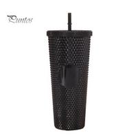 Iced Coffee Cup Plastic Water Bottle, with Straw And Lid, Reusable Cold Drink Tumbler, Portable Mug Wide Mouth Sequin Effect Travel Mug, for šviesiai violetinė spalva