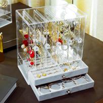 A Clear Earring And Necklace Display Case, Vintage Plastic Storage Case With Drawers For Bracelets, Rings And Accessories A7