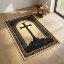 Krikščioniškas kryžiaus maldos kilimėlis, Raudonai žalias Bizantijos kilimas, Religinė bažnyčios dekoracija, Minkštas neslystantis namų kilimas, Kalėdų dovana 50x80cm brown