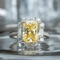 European And American High -End Light Luxury Ring Shiny Yellow Zircon Engagement Ring Female Fashion Party Jewelry 10 sidabras