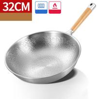 32/34cm Kiniškas Wok Rankų darbo Wok 304 Nerūdijantis plienas Nelipnus puodas Wok Virimo puodas Dujinis Specialus Virtuvės indas Keptuvė