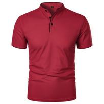 Vyriški laisvalaikio polo marškinėliai su stovinčia apykakle, slim fit, trumparankoviai, vienspalviai, su kontrastinga apdaila, golfo marškinėliai S raudona