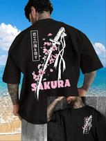 Japonų samurajų kardas su vyšnių žiedų spauda Medvilninis T-shirt vyrams ir moterims Vasara Ruduo Kasdienis Lauko Sportas Laisvalaikio Gatvės Trumpomis Rankovėmis 4XL