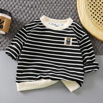Korean Style Casual Striped Long Sleeve Sweatshirt Unisex Kids Baby Outerwear 80cm juoda