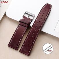 20mm 22mm Calfskin Genuine Leather Watchbands Quick Release Watch Band for Seiko for Omega Belt Vintage Brown Smartwatch Strap 20mm tamsiai raudona spalva
