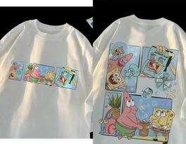 SpongeBob SquarePants Print T-shirt Men Women Casual Loose Oversized Short Sleeve Cute Graphic Cotton Shirt Male Female Clothing 4XL