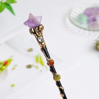 Halloween Prop Crystal Magic Wand Crystal Ball Magic Scepter Handcrafted Fairy Stick  Decorative Star purple