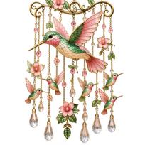 Metal Hummingbird Wind Chime Hanging Ornament with Crystal Beads and Floral Accents for Outdoor Indoor Home Garden Decor One Size