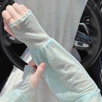 Flower Sunscreen Sleeve Anti-UV Cycling Gloves Breathable Lace Ice Silk Sleeves  Summer žalia