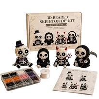 Beaded Skeleton Craft Kit Halloween Toy with Instruction Mini 3D Beaded Skeleton Crafting Set for Home Party Classroom School beige