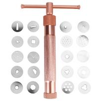 Clay Cake Sculpture Tool Torto skulptūros polimero įrankis su 20 antgalių Molio amatų cukraus pastos ekstruderis Fondant Perfect Rose Gold auksas