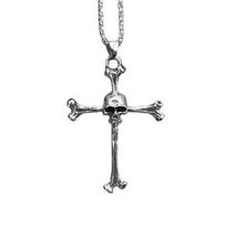 Gothic Skull Cross Pendant Necklace Punk Halloween Skeleton Choker Necklaces for Men Women Fashion Long Chain Jewelry 1 gray