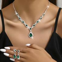 Vintage Crystal Drop Necklace Elegant Pendant Necklace New Jewelry Sets  Women žalia