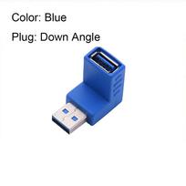 Blue/Black High Speed Connector USB 3.0 Adapter Plug Right+Left Type A Male To Female Down Angle mėlyna