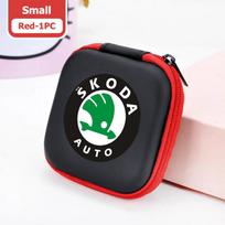 uwhzn3 For Skoda Portable Car Earphone Headphone Earbuds Bag Case Storage Box Accessories Kodiaq Fabia Kamiq Karoq Octavia 2 3 Rapid