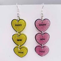 1 Pair of New Year's acrylic earrings Pentagram heart Glitter wine glass spliced pendant earrings ornaments