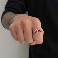 Vintage Black Drip Oil Pentagram Star Open Rings for Women Men Hip Hop Rock Metal Star Adjustable Couple Rings Zircon raudona