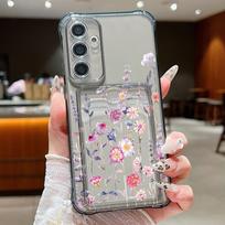 Kortelių dėklas Piniginė Telefono dėklas Samsung Galaxy A56 A55 A25 A15 A16 5G S25 Edge S23 S22 Ultra S24 FE Mažos gėlės Minkštas TPU dangtelis Galaxy S22 5G