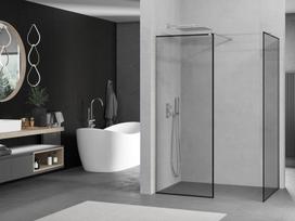 Mexen Kioto dušo sienelė Walk-in 120 x 100 cm, juodas rėmas, šlifuotas nikelis - 800-120-202-97-70-100