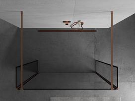 Mexen Kioto laisvai stovinti dušo sienelė 140 x 30 x 30 cm, juodas rėmas, šlifuotas varis - 800-140-030-222-65-70-030