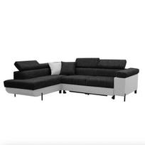 Kampinė sofa su miegojimo funkcija ADI, juoda/balta, kairinis
