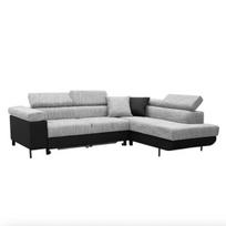 Kampinė sofa su miegojimo funkcija ADI, juoda/balta, Dešininis variantas