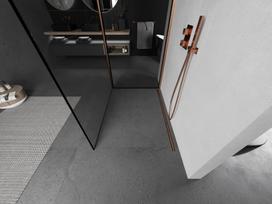 Mexen Kioto dušo sienelė Walk-in 130 x 70 cm, juodas rėmas, šlifuotas varis - 800-130-212-65-70-070