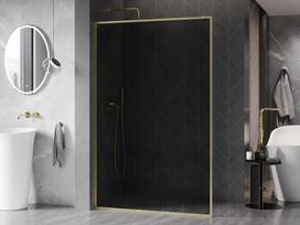 Mexen Kioto-XF dušo sienelė Walk-in su rėmeliu 120 x 202 cm, grafitas 10 mm, auksinis matinimas - 800-120-104-55-40-X