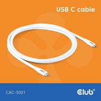 Club3D USB-C į USB-C kabelis CAC-3001, 2m, baltas, 20Gbps, 4K 60Hz, Power Delivery 240W, Apple Fast Charge