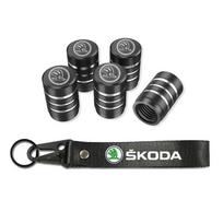 ATSS5 For Skoda Kodiaq Octavia 3 Yeti Karoq Rapid Fabia A7 A5 Aluminum Metal Car Tire Valve Cover Car Badge Nylon Keychain Accessories
