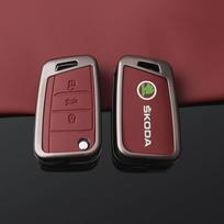 ZUKJ6 For Skoda Octavia Kodiaq Karoq Zinc Alloy Leather Car Remote Key Case Fob Cover Holder Shell Protector Keychain Accessories New raudona