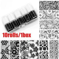 10/20/30Rolls 2.5cm Black White Lace Transfer Foil New Nail Art Sexy Full Wraps Flower Glue Adhesive DIY Manicure Styling Tools