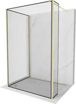 Mexen Kioto dušo sienelė Walk-in 140 x 80 x 30 cm, juodas rėmelis, auksinis šlifuotas - 800-140-080-221-55-70-030