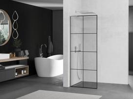 Mexen Kioto L dušų sienelė Walk-in 90 x 200 cm, juodas tinklelis, šepečiu nikelis - 800-090-103-97-77